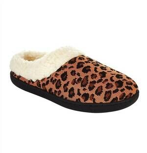 NEW CLARKS women's lenox dream knit slippers in dark tan leopard